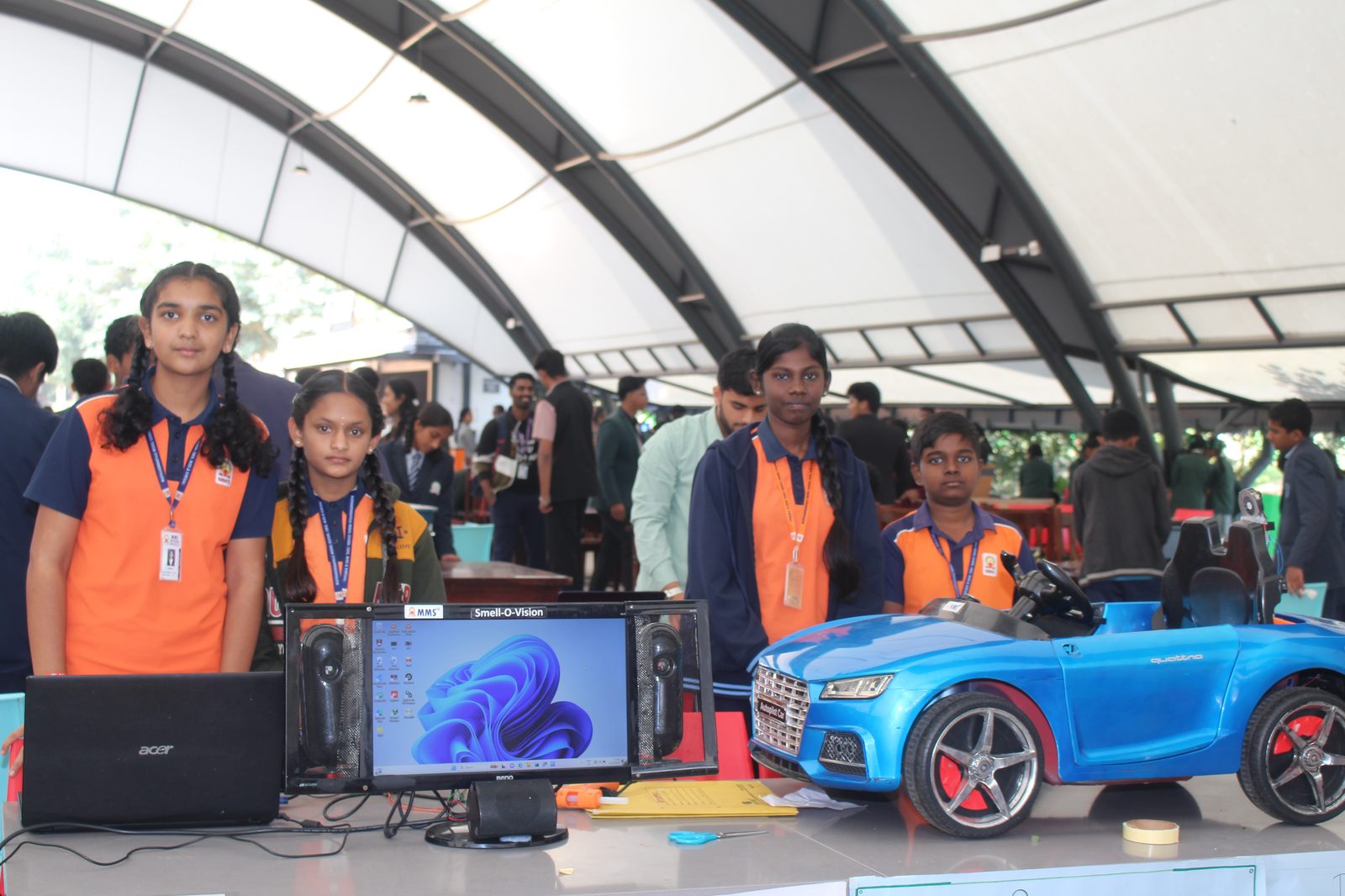 MMS students at the Smell-O-Vision and Autopilot Car stall at Alliance NOVA Fest