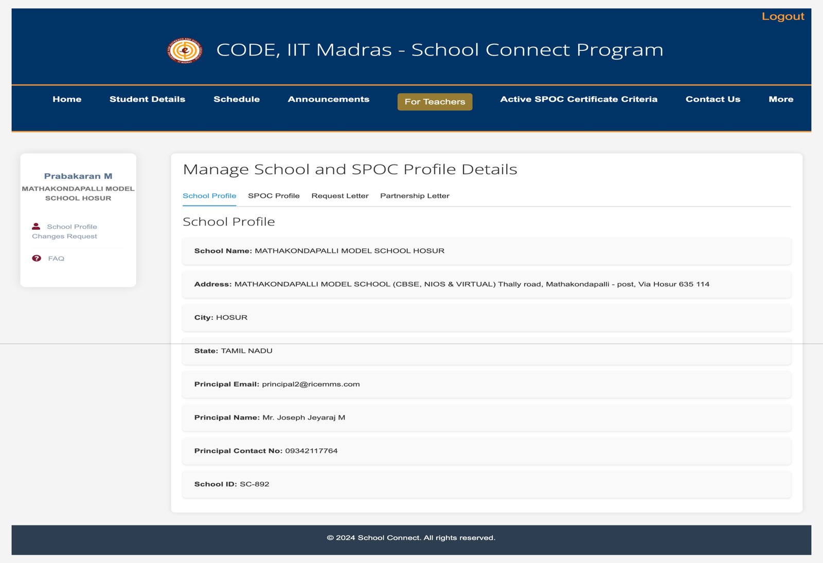 CODE IIT Madras School Connect portal