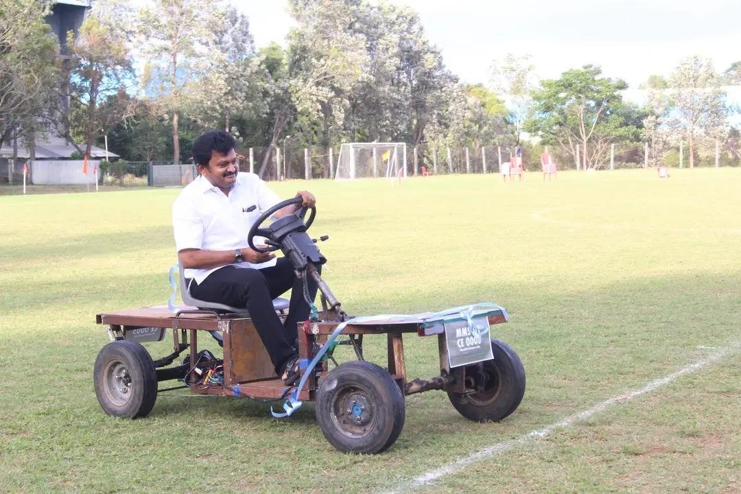 EV car v1.0 being test driven on the field