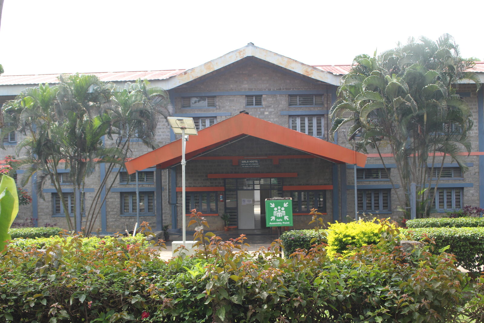 Girls Hostel entrance with safe assembly point signage