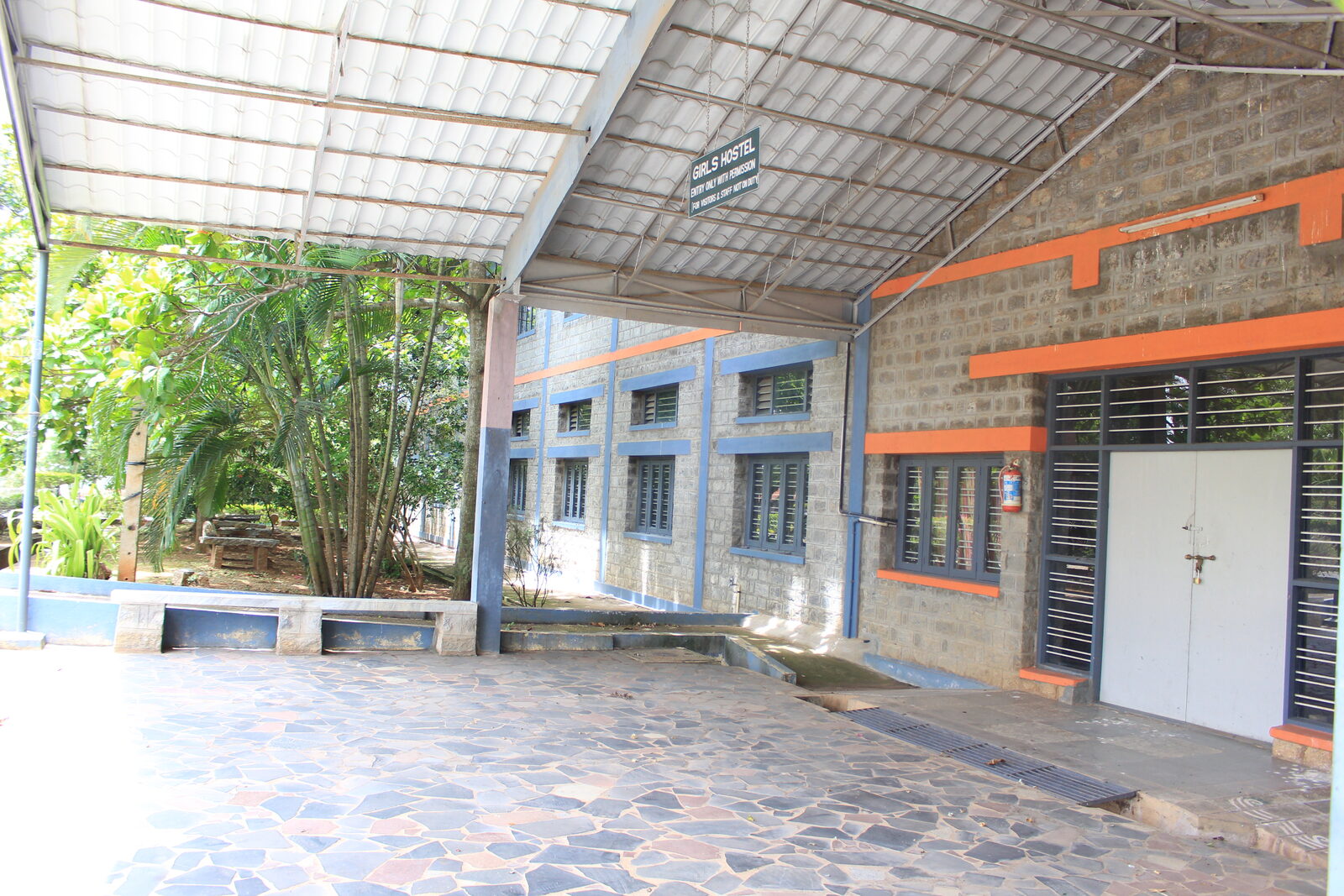 Covered walkway outside the Girls Hostel