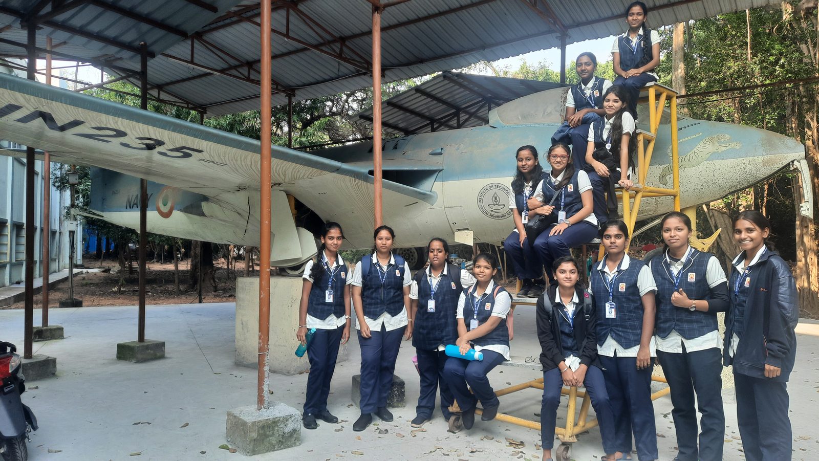 MMS students at the decommissioned aircraft display on the IIT Madras campus