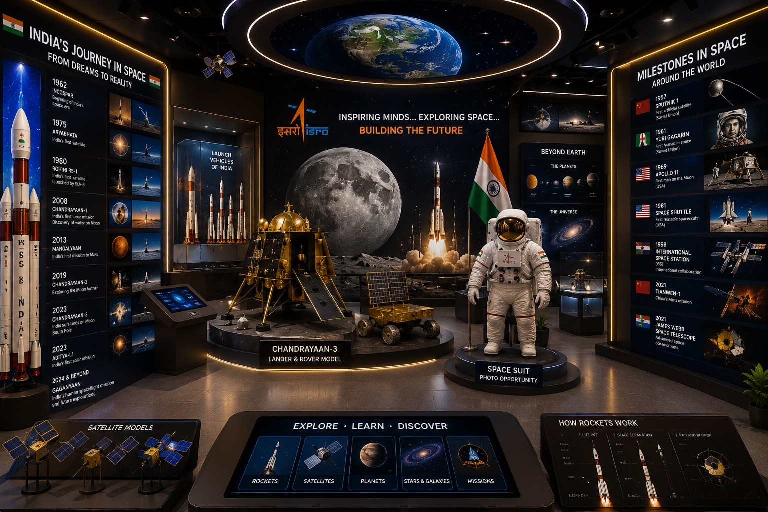 Space Lab classroom, with rocketry, VR space experience, and exploration stations