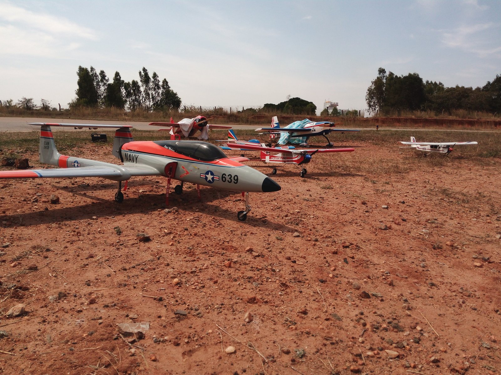 Model aircraft lined up on display at TALL, Hosur Airdrome