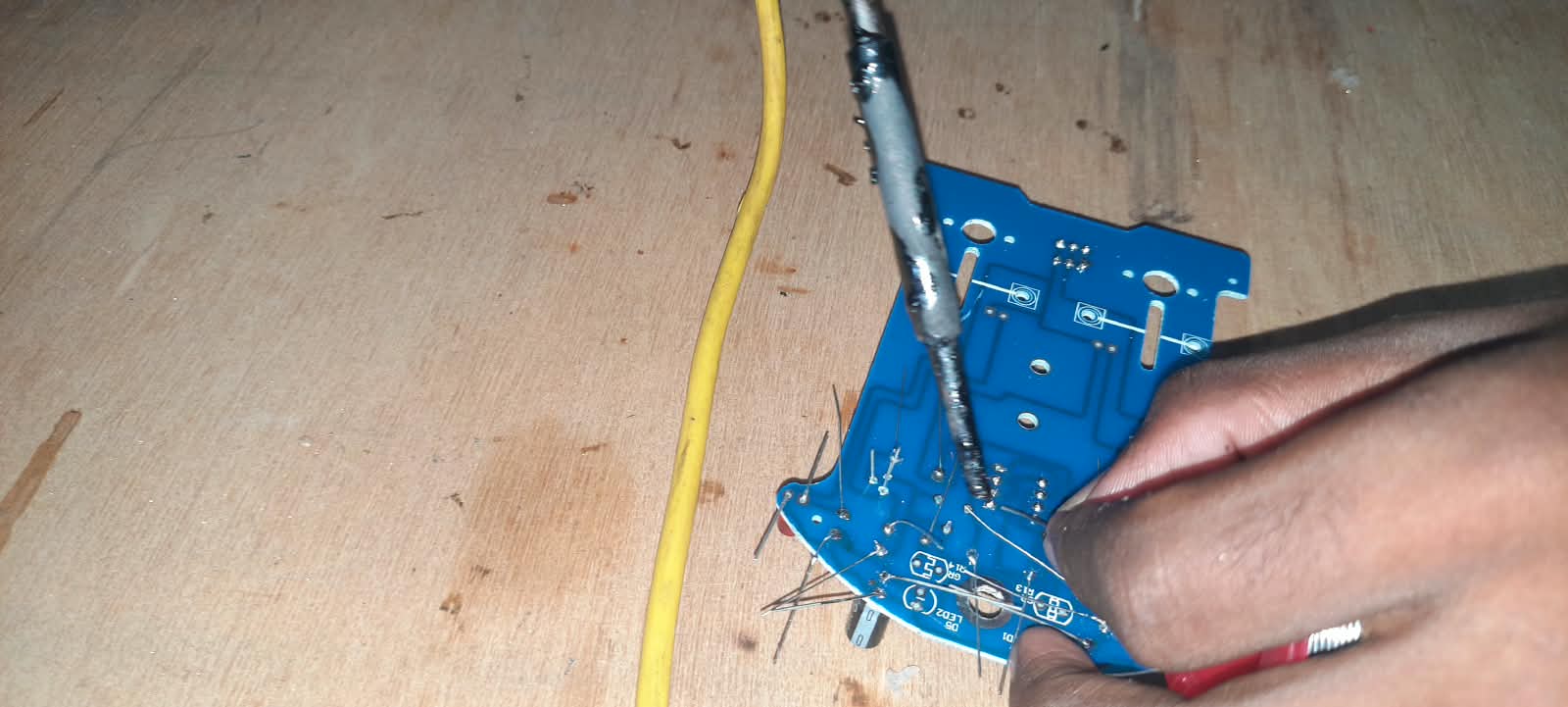 Close-up of soldering during circuit assembly