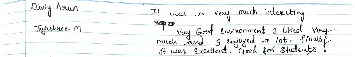 Handwritten VR Lab feedback note