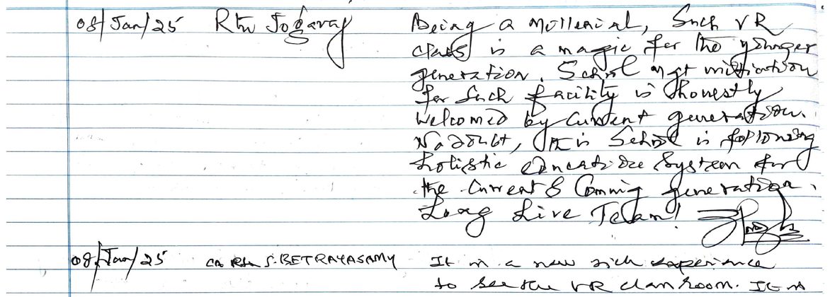 Handwritten VR Lab feedback note
