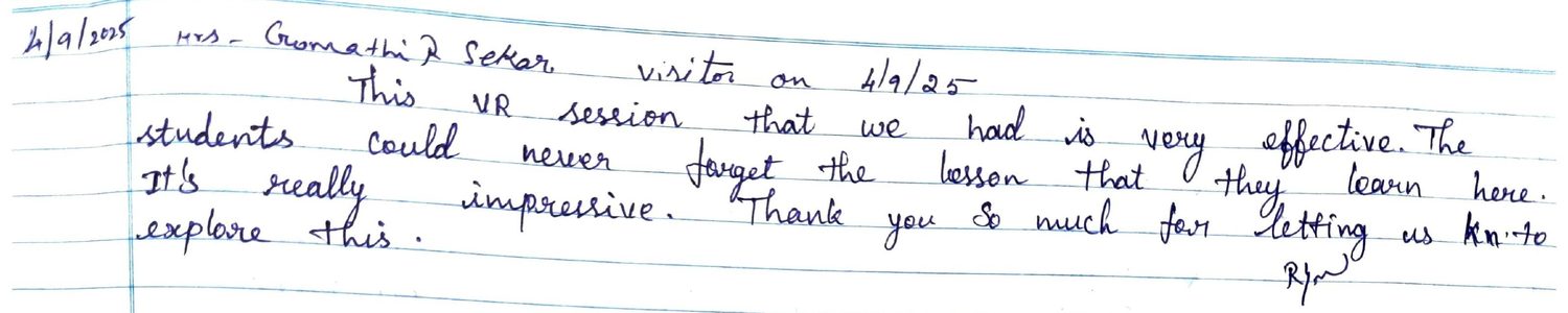 Handwritten VR Lab feedback note