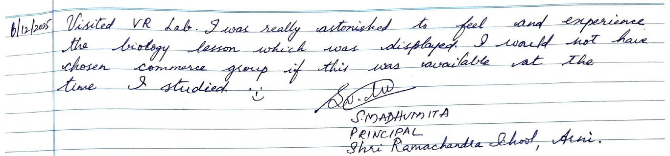 Handwritten VR Lab feedback note