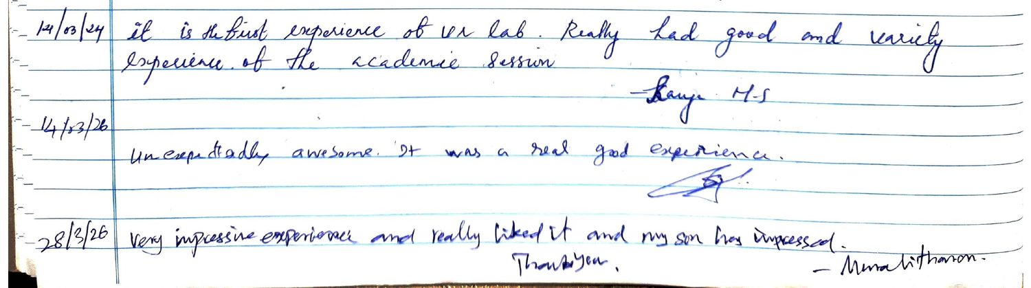 Handwritten VR Lab feedback note