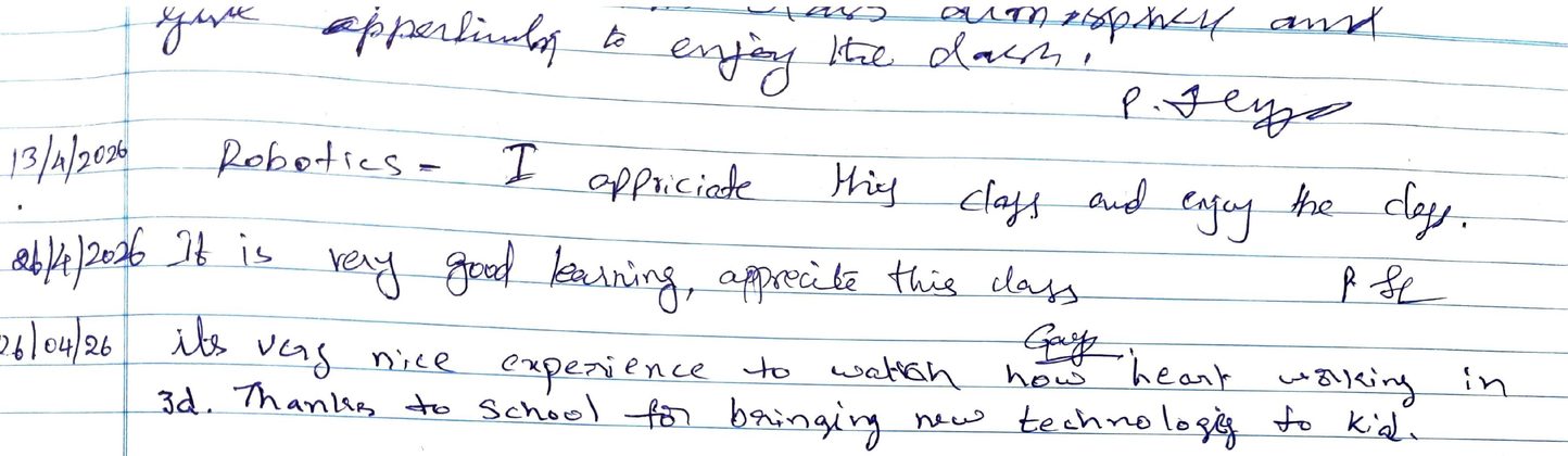 Handwritten VR Lab feedback note