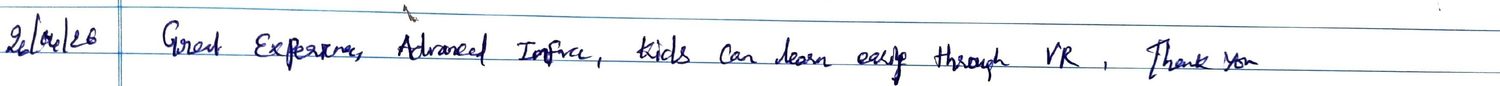 Handwritten VR Lab feedback note