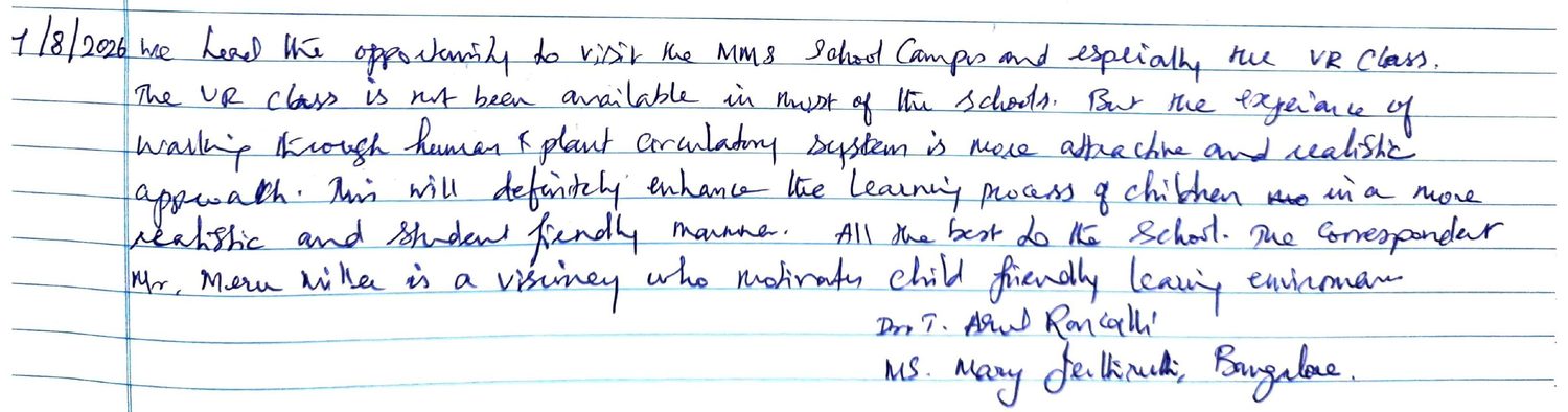 Handwritten VR Lab feedback note