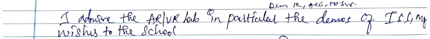 Handwritten VR Lab feedback note
