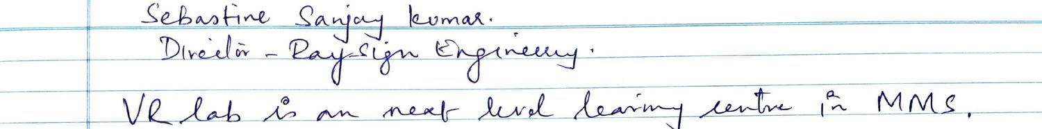 Handwritten VR Lab feedback note